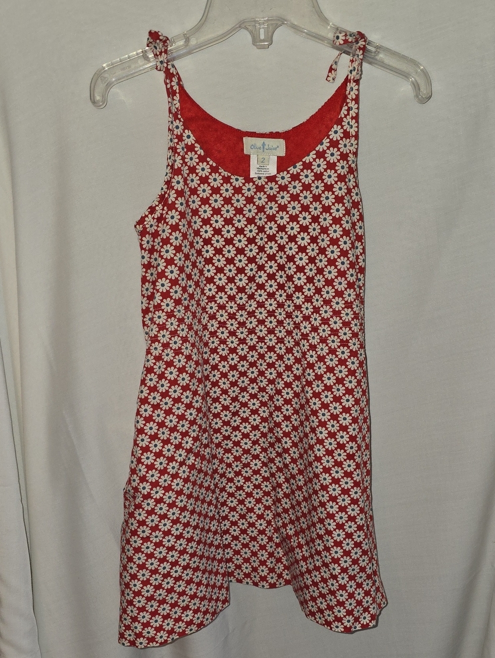 Girls' Red Daisy Print Tie-Shoulder Casual Dress